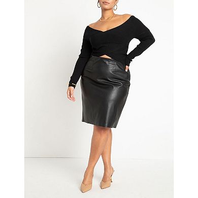 ELOQUII Women's Plus Size Wrap Front Cropped Sweater