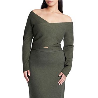 ELOQUII Women's Plus Size Wrap Front Cropped Sweater