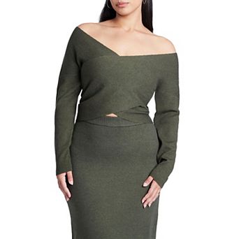 Eloquii Women's Plus Size Wrap Front Cropped Sweater