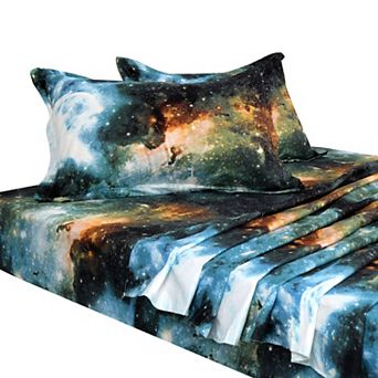 Galaxy Bed Sheet Set, 4 pc Soft Polyester Microfiber Bedding Set