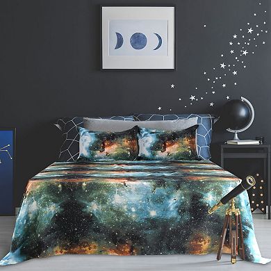 Galaxy Bed Sheet Set, 4 Piece Soft Polyester Microfiber Bedding Set