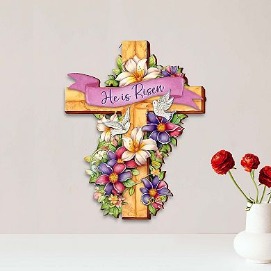 He Is Risen Wooden Cross By G. Debrekht
