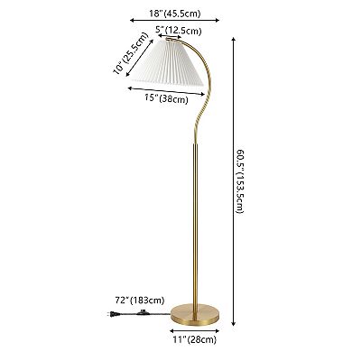 Devon Modern Glam Metal Arc Led Floor Lamp With Pleated Shade