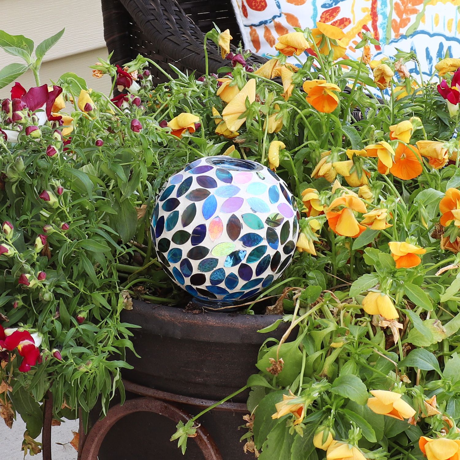 Sunnydaze Mosaic Glass Plant Watering Globe with Clay Spike - Thumbnail 3
