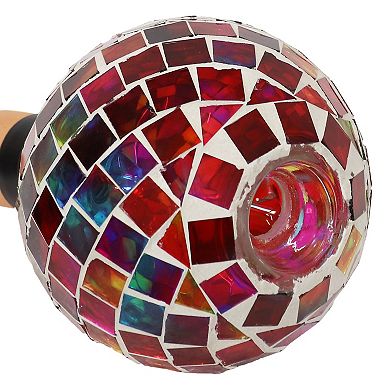 Sunnydaze Mosaic Glass Watering Globe with Clay Spike - Magenta Medley