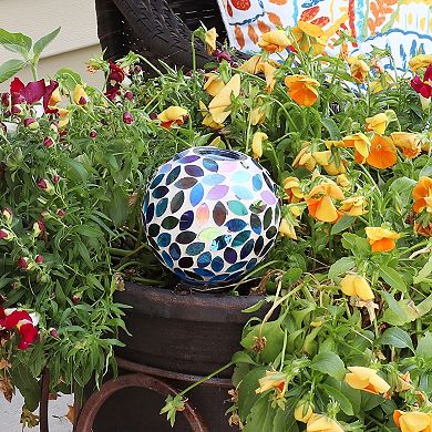 Sunnydaze Mosaic Glass Watering Globe with Clay Spike - Magenta Medley