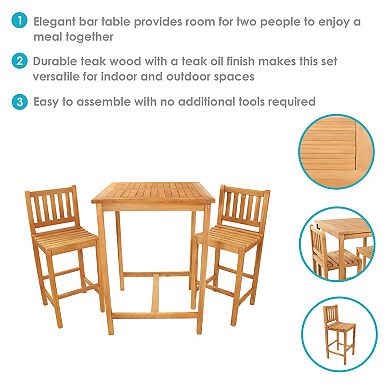 Sunnydaze 3-piece Teak Outdoor Bar Set - Brown