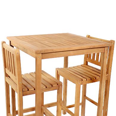 Sunnydaze 3-piece Teak Outdoor Bar Set - Brown