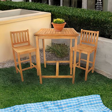 Sunnydaze 3-piece Teak Outdoor Bar Set - Brown