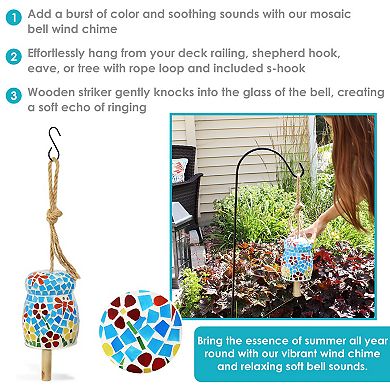 Sunnydaze Spring Flowers Mosaic Glass Wind Bell Chime - 7 in