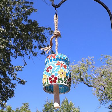 Sunnydaze Spring Flowers Mosaic Glass Wind Bell Chime - 7 in