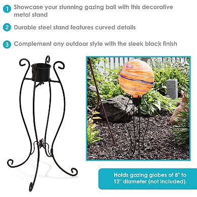 Sunnydaze Graceful Curved Steel Gazing Globe Stand - 18.25 in - Black