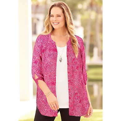 Catherines Women's Plus Size Petite Georgette Buttonfront Tie Sleeve Cafe Blouse