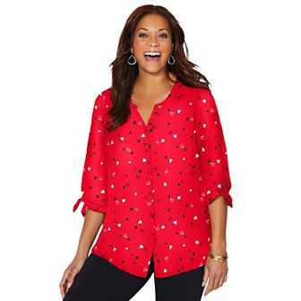 Catherines Women's Plus Size Petite Georgette Buttonfront Tie Sleeve Cafe Blouse