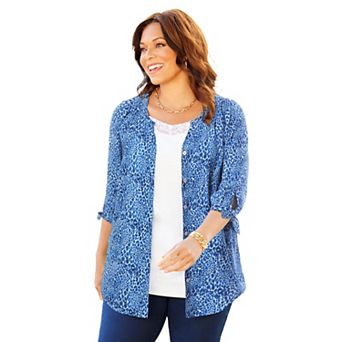 Catherines Women's Plus Size Petite Georgette Buttonfront Tie Sleeve Cafe Blouse