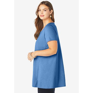 Roaman's Women's Plus Size Cotton Ultimate Scoopneck Swing Tunic