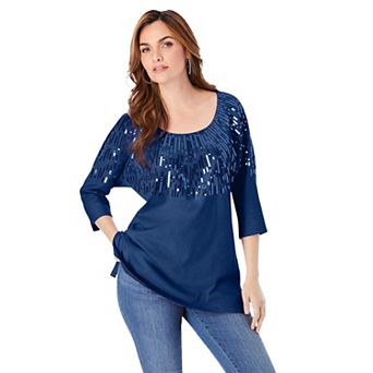 Roaman's Women's Plus Size Plus Size Cotton Ultimate Scoopneck Swing Tunic