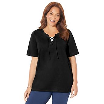 Catherines Women's Plus Size Suprema Lace-Up Tee