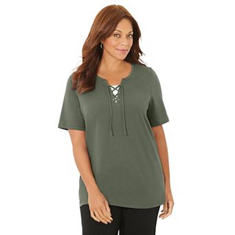 Catherines Women's Plus Size Suprema Lace-Up Tee
