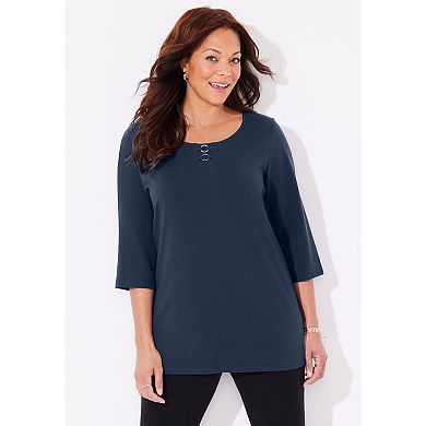 Catherines Women's Plus Size Petite Suprema Studio Double-Ring Tee