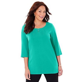 Catherines Women's Plus Size Petite Suprema Studio Double-Ring Tee