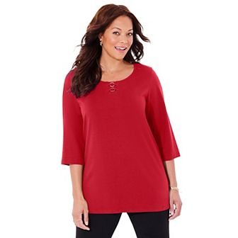Catherines Women's Plus Size Petite Suprema Studio Double-Ring Tee