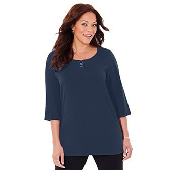 Catherines Women's Plus Size Petite Suprema Studio Double-Ring Tee
