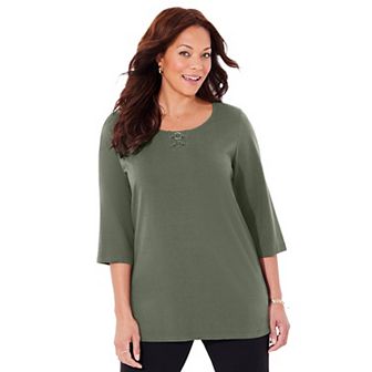 Catherines Women's Plus Size Petite Suprema Studio Double-Ring Tee