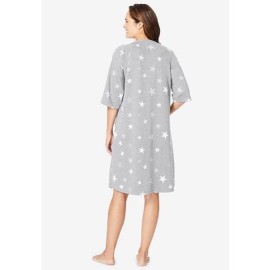 Dreams & Co. Plus Size Short French Terry Zip-Front Robe