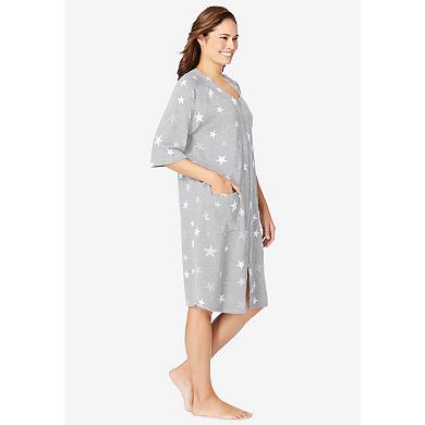 Dreams & Co. Plus Size Short French Terry Zip-Front Robe