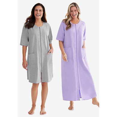 Dreams & Co. Plus Size Short French Terry Zip-Front Robe