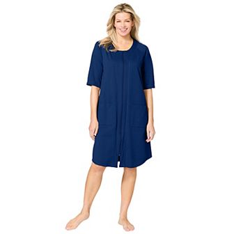Dreams & Co. Plus Size Short French Terry Zip-Front Robe