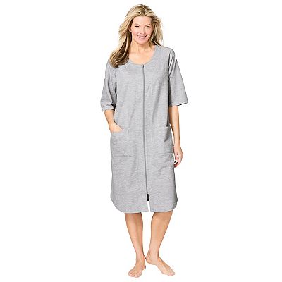 Dreams Plus Size Short French Terry Zip-Front Robe