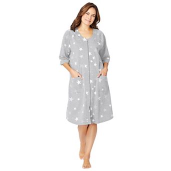 Dreams & Co. Plus Size Short French Terry Zip-Front Robe