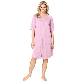 Dreams & Co. Plus Size Short French Terry Zip-Front Robe