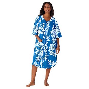 Dreams & Co. Plus Size Short French Terry Zip-Front Robe