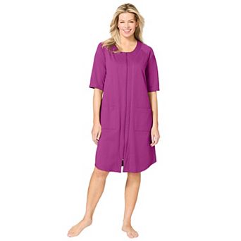 Dreams & Co. Plus Size Short French Terry Zip-Front Robe