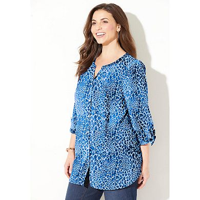 Catherines Women's Plus Size Georgette Buttonfront Tie Sleeve Cafe Blouse