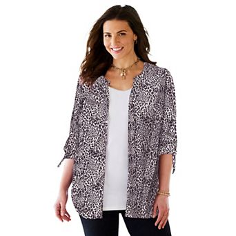 Catherines Plus Size Georgette Buttonfront Tie Sleeve Cafe Blouse