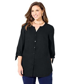 Catherines Women's Plus Size Georgette Buttonfront Tie Sleeve Cafe Blouse