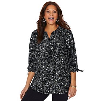 Catherines Plus Size Georgette Buttonfront Tie Sleeve Cafe Blouse