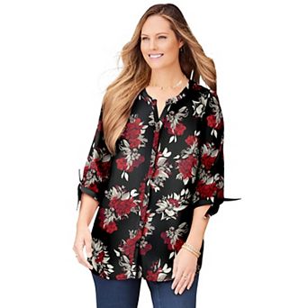 Catherines Plus Size Georgette Buttonfront Tie Sleeve Cafe Blouse