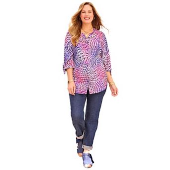 Catherines Plus Size Georgette Buttonfront Tie Sleeve Cafe Blouse