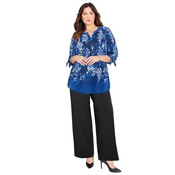 Catherines Women's Plus Size Georgette Buttonfront Tie Sleeve Cafe Blouse