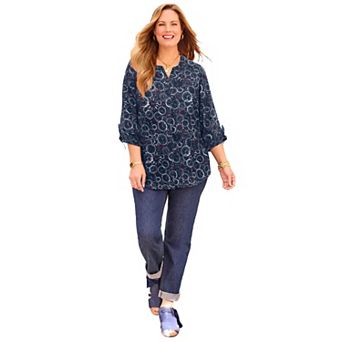 Catherines Women's Plus Size Georgette Buttonfront Tie Sleeve Cafe Blouse