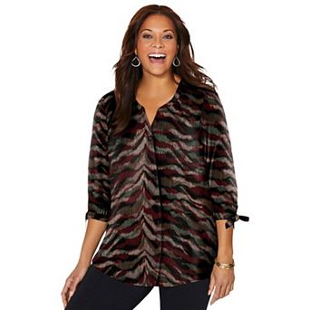 Catherines Women's Plus Size Georgette Buttonfront Tie Sleeve Cafe Blouse