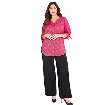 Catherines Women's Plus Size Georgette Buttonfront Tie Sleeve Cafe Blouse