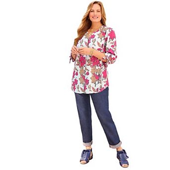 Catherines Women's Plus Size Georgette Buttonfront Tie Sleeve Cafe Blouse