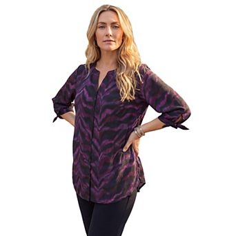 Catherines Women's Plus Size Petite Georgette Buttonfront Tie Sleeve Cafe Blouse