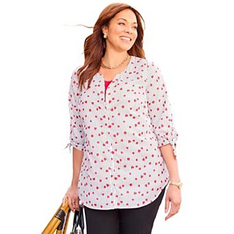 Catherines Women's Plus Size Georgette Buttonfront Tie Sleeve Cafe Blouse